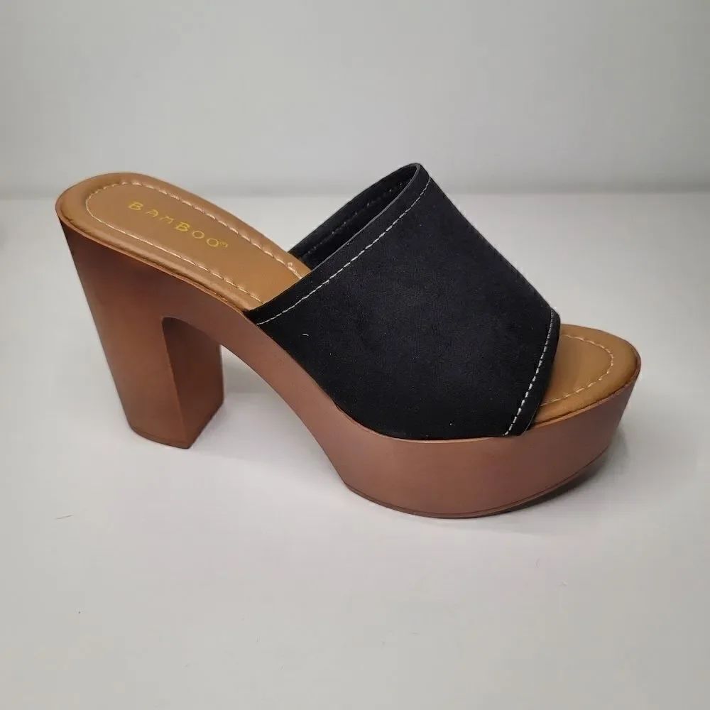 Bamboo black platform sandal  - Picture 2 of 9